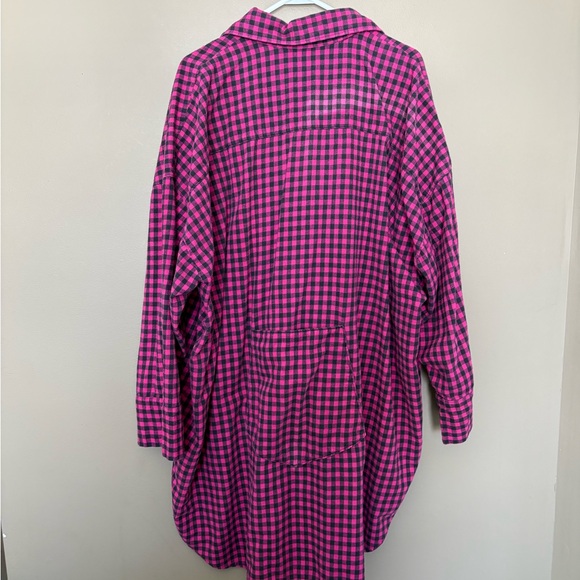 Vintage Oversized Pink Black Flannel Button Down Pocket Top Retro Grunge 2X - Picture 8 of 11